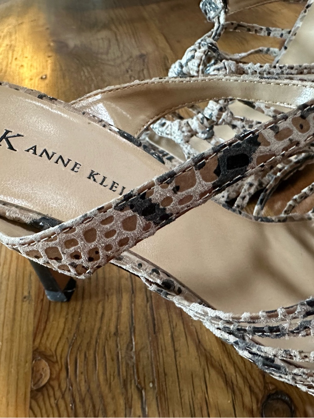 Anne Klein Beige Snake-Print Strappy Heel Sandals - Picture 7 of 7